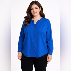 Alicia Bright Blue Convertible Sleeve Blouse 24W